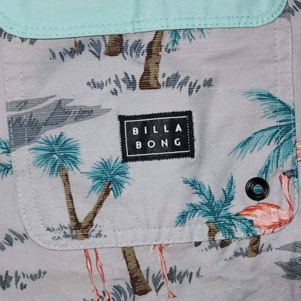Billabong Recycler 73 Pro Men Size 38 Grey Flamingo Trunks Shorts Beach Casual